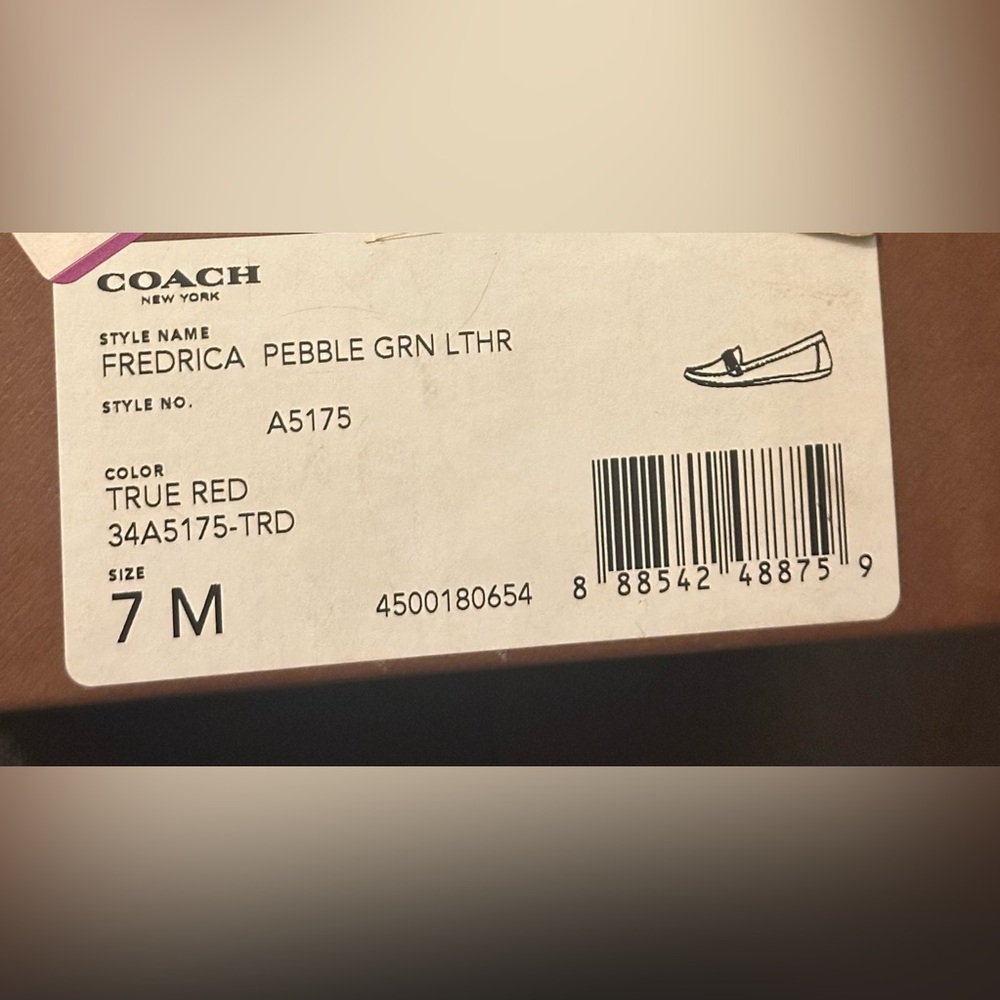 Coach “Fredrica” Red pebble leather loafer Size 7 - Picture 2 of 10